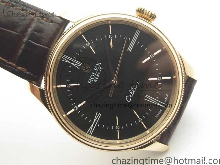 1222 Tailored Cellini Time 50509 RG MKF Best Edition Black Dial Roman Marker on Brown Leather Strap A3132 V 3406